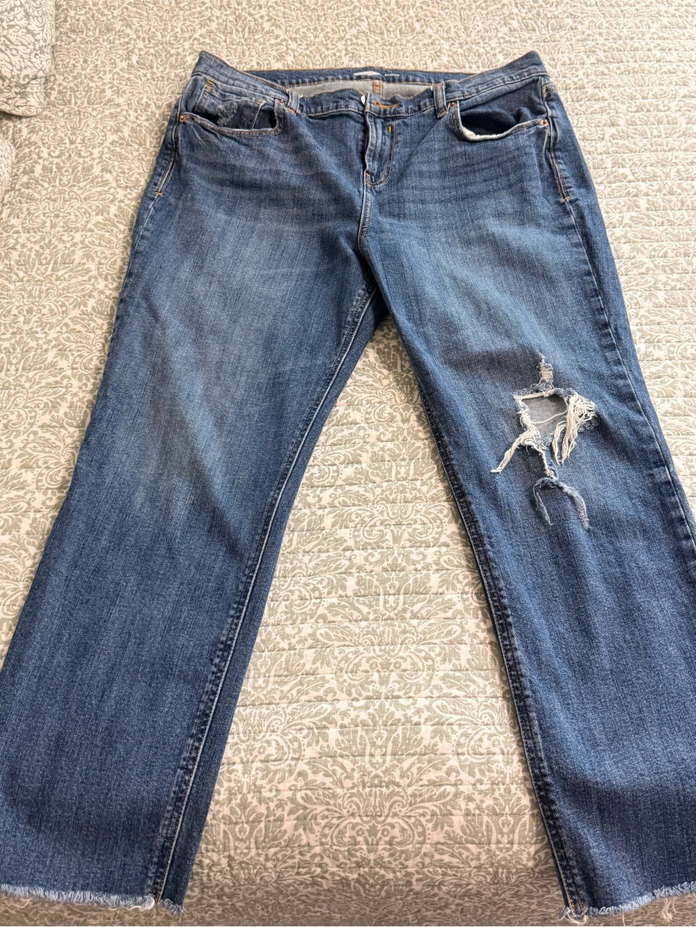 Old Navy Medium Blue Straight Leg Jeans with Distressed Knee
